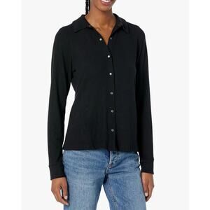 Michael Stars Helen Button Long Sleeve Woven Shirt Black Women's Petite Size LP